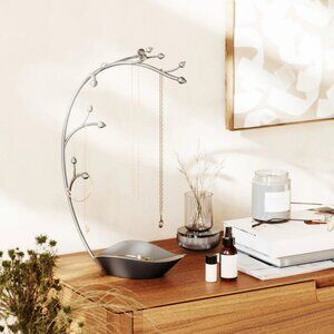 Umbra Orchid Jewelry Organizer and Necklace Holder with Built-In Dish for Rings